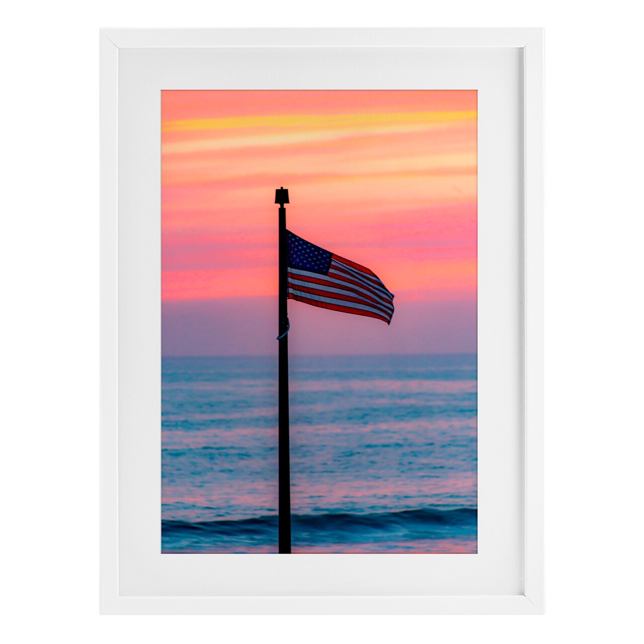 Stupell Industries USA Flag Against Sunset Framed Print Under Glass, design by Jeff Poe Photography